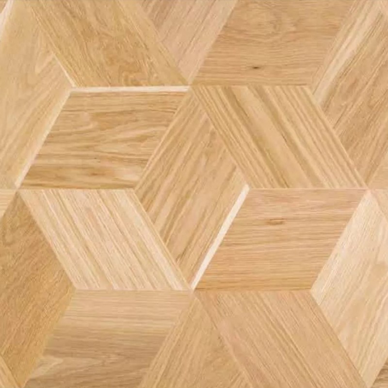 Massiv Eg Mønsterflise. Hexparket. Dim. 20,5 mm x 370 x 370 x 370 mm. Ubehandlet.