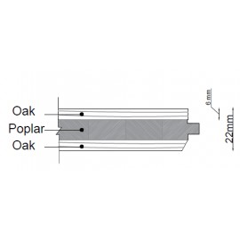 Lamel Eg 3 stav. Hollandsk Mønster. 4 stave på tværs. Nottwil. Select med splint. Dim. 22 x 196 x 2950 mm. Natur matlak.