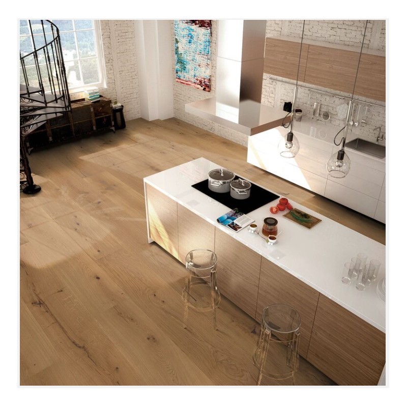 Lamel Semirøget Eg Planker. Børstet. Dim. 22 mm x 340 x 4000 mm. Faset kanter. Naturolie.