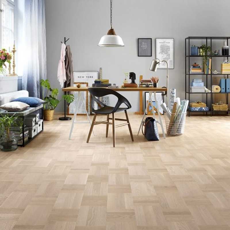 Noble. Eg Scandinavia. Basket Weave. Fletparket (Hollandsk Mønster). Dim. 16 x 192 x 2028 mm. Børstet. Proteco Hardwax Oil.